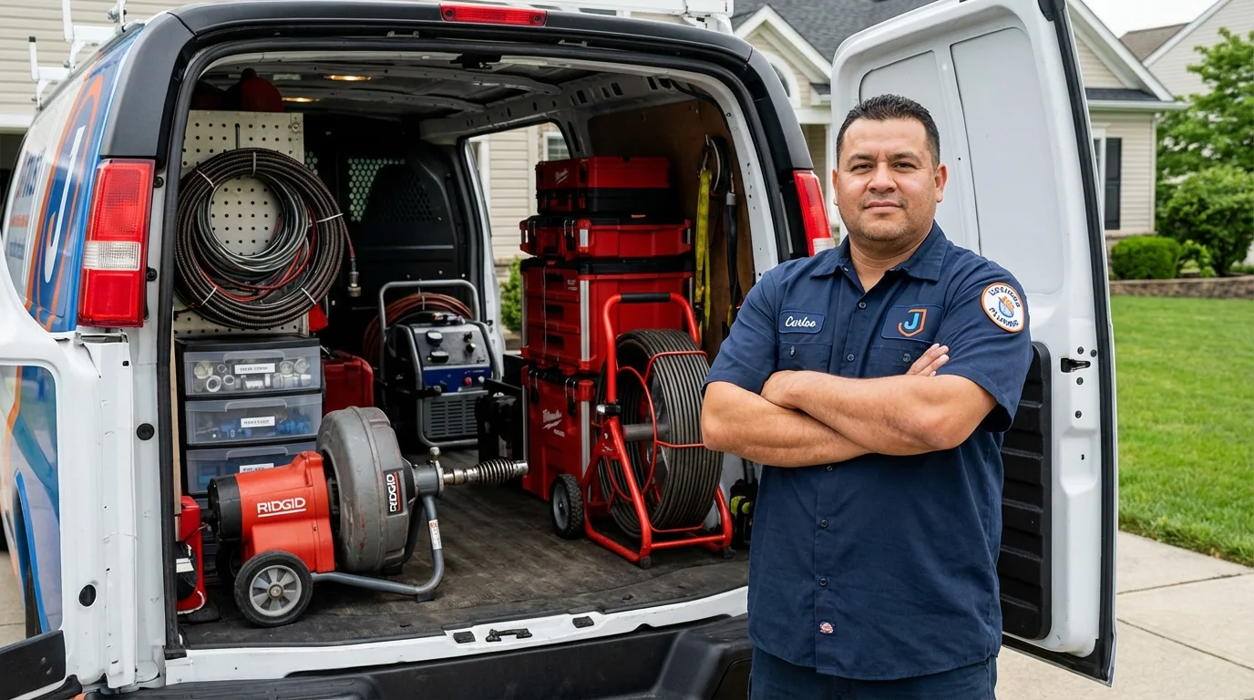 Professional drain cleaning equipment and Johns Plumbing LLC plumber in Cold Spring Harbor