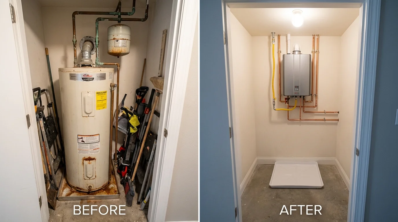 Tank water heater versus wall-mounted tankless unit comparison for Cold Spring Harbor, NY homeowners