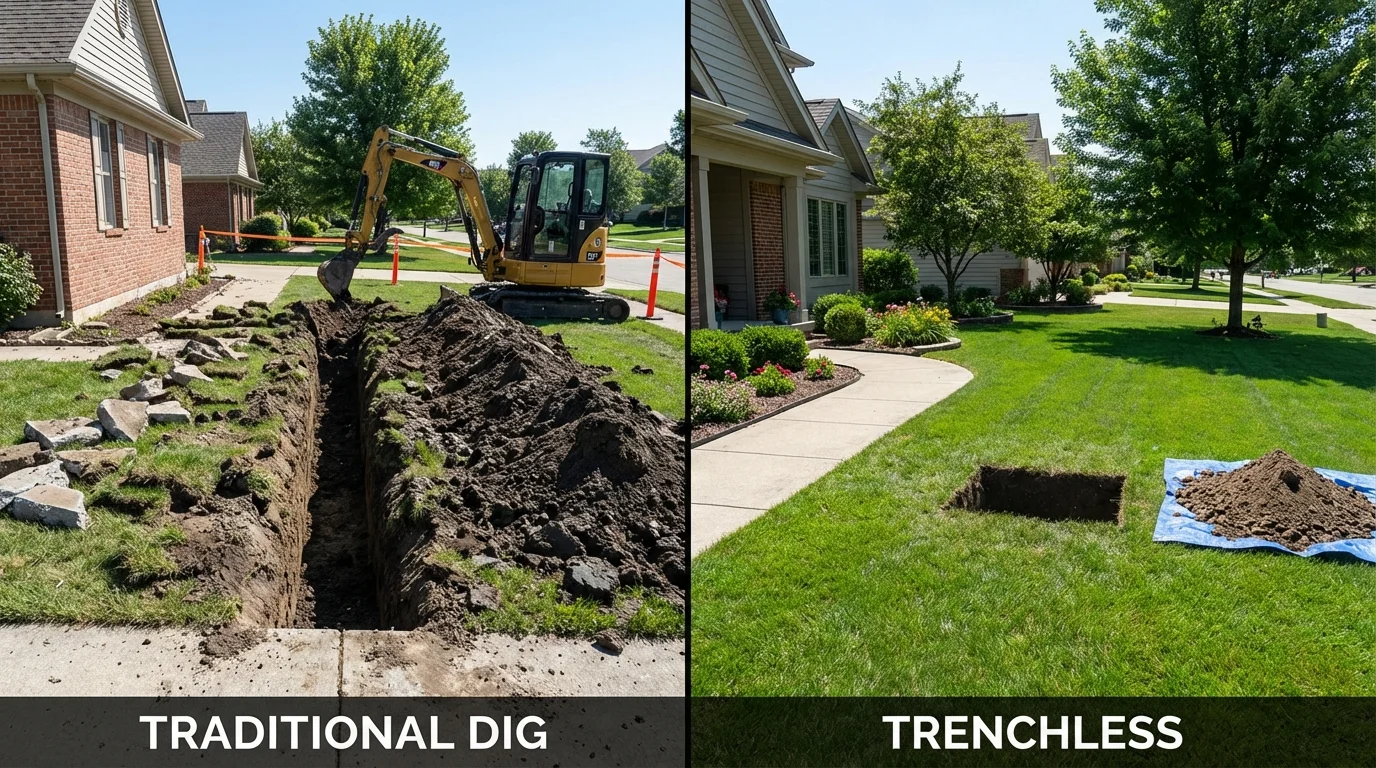 Trenchless sewer repair with minimal yard damage versus traditional excavation in Cold Spring Harbor, NY